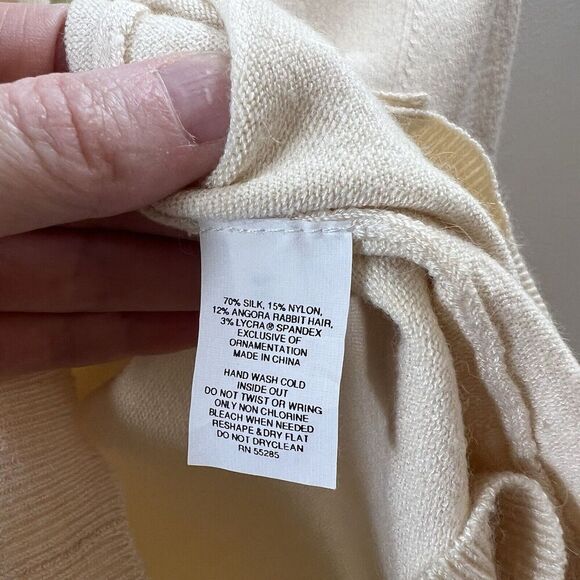 Express Womens Silk Blend Cardigan Size S Cream Pink 3D Floral Cottagecore Fairy - Picture 4 of 7